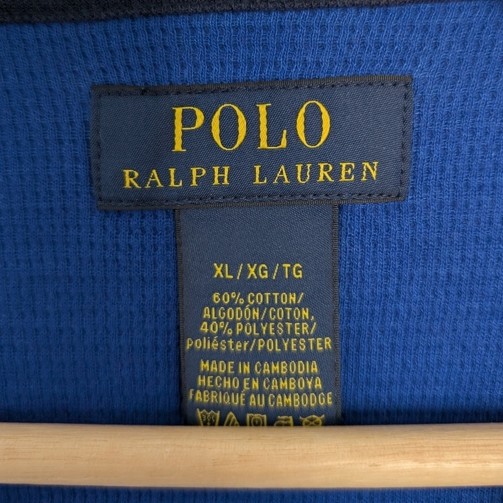 Polo Ralph Lauren Thermal Shirt Men's XL Colorblock Blue Orange Embroidered - Picture 3 of 6